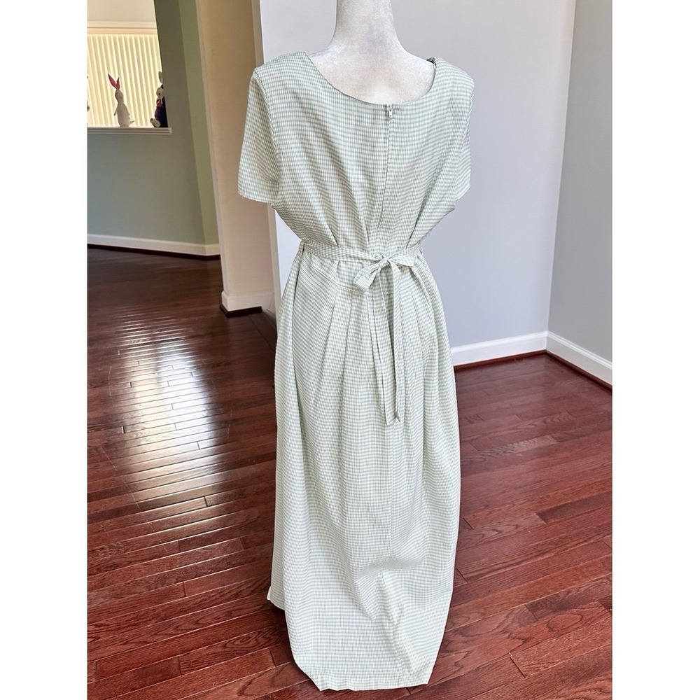 Erika Studio Sage Green Gingham Picnic‎ Embroidered Floral Tie Back Maxi Dress - Picture 9 of 12